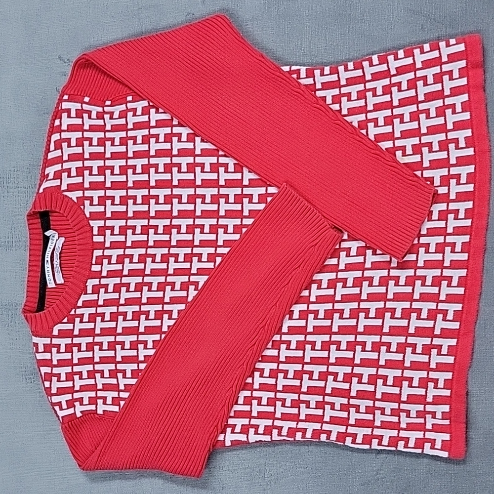 3/$20 Retro Vintage Tommy Hilfiger Red White Knitted Sweater Size XL